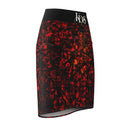 Mosaic Crimson Pencil Skirt with intricate red and black pattern, showcasing a sleek, sophisticated design.