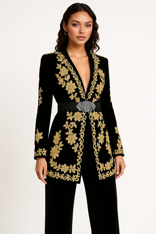 Black Velvet Golden Trousers - KDS Ketchure