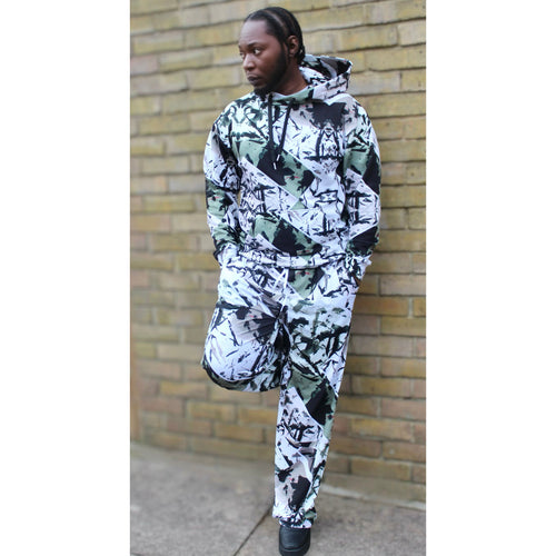 Unisex GeoLux Hoodie with bold digital print and matching trousers, featuring ultra-soft material for comfort and standout style.