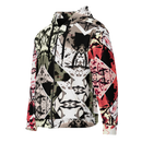 Red GeoLux Unisex Hoodie with geometric design, sustainable fabric, side view.