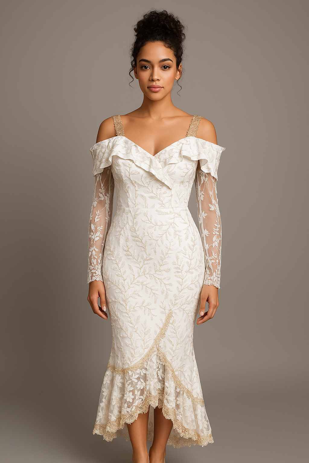 Ethereal Embroidered Lace Gown - Exclusive design