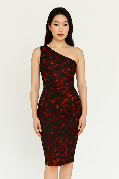Mosaic Crimson Shoulder Dress - KDS Ketchure