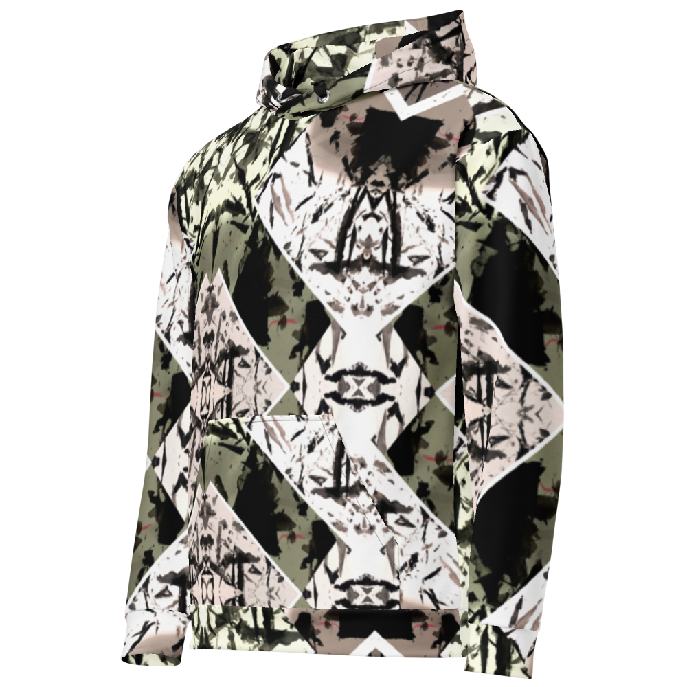 GeoLux Unisex Hoodie with bold all-over digital print, crafted from ultra-soft material for comfort and standout style.