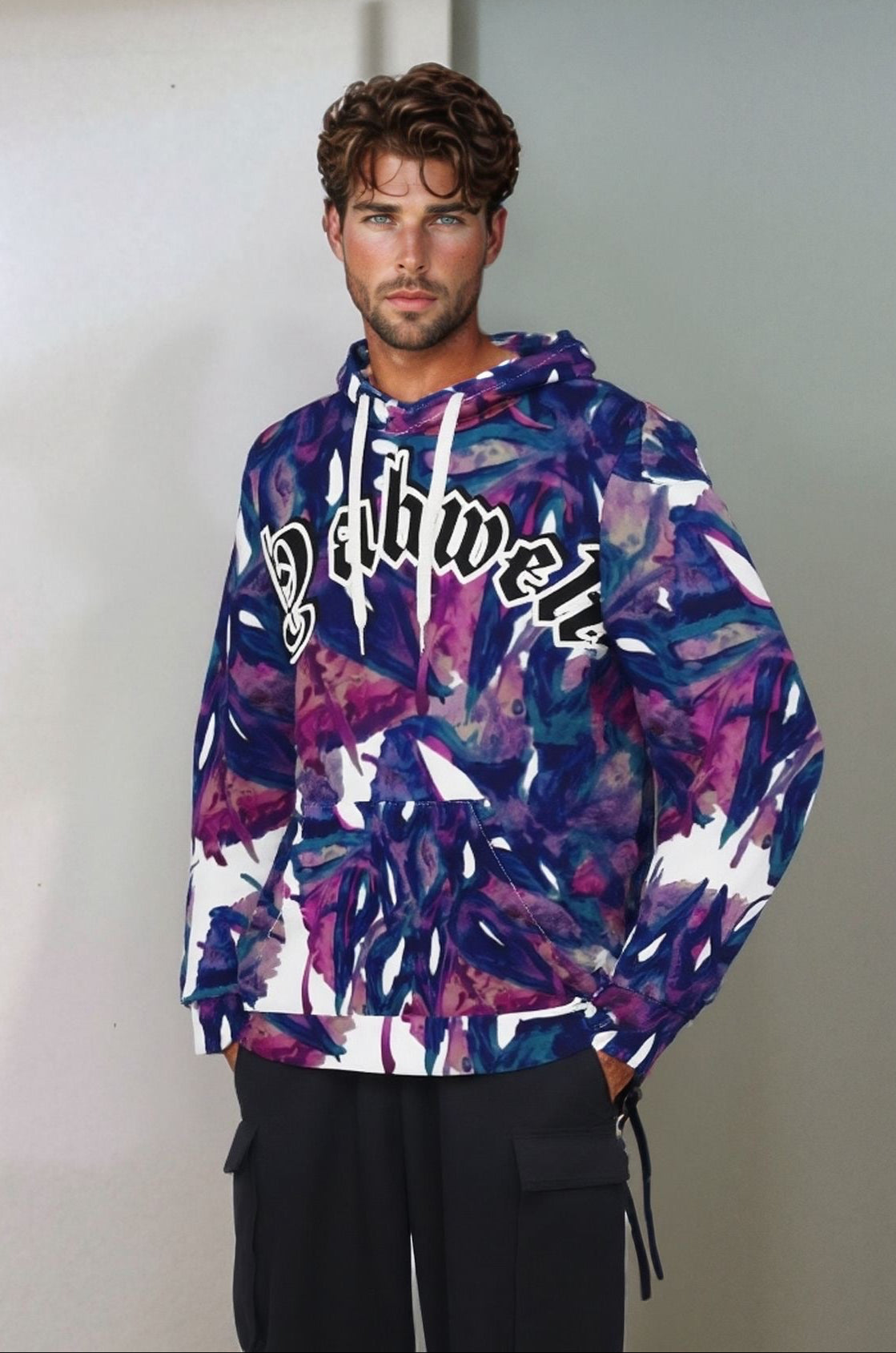 Yahweh Abstract Print Hoodie showcasing urban elegance with vibrant colors and a stylish design, perfect for comfort and warmth.