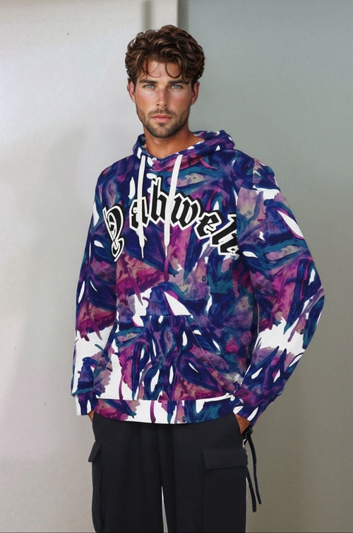 Yahweh Abstract Print Hoodie showcasing urban elegance with vibrant colors and a stylish design, perfect for comfort and warmth.