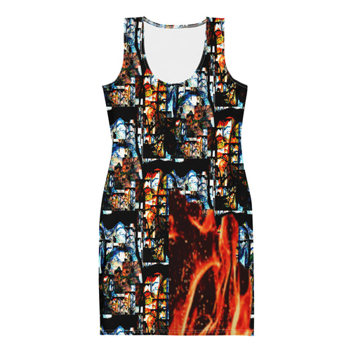 Divine Fire Women’s Bodycon Dress featuring bold print and urban elegance, ideal for nightlife and parties.