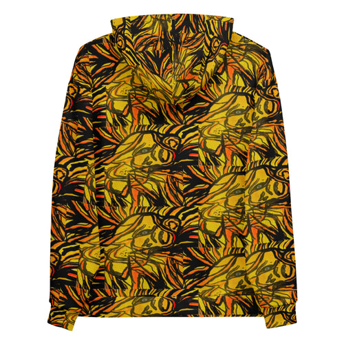 Back view of Lion Ember Crown hoodie featuring a vibrant tiger and lion print design.