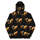 Midnight Flame Hoodie featuring a bold abstract world map print on a black background, ideal for urban style.