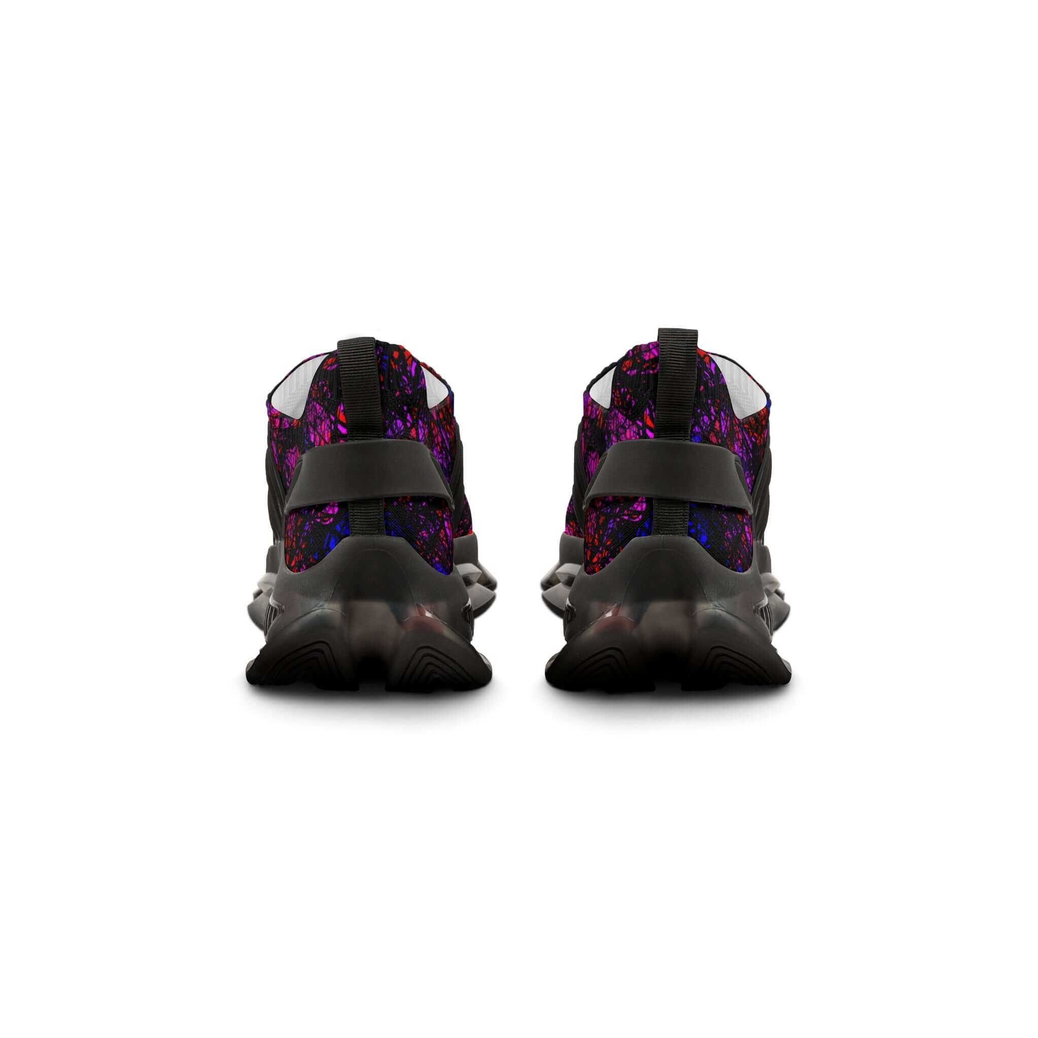 Obsidian Royale Men's Mesh Sneakers back view with vibrant pattern and sturdy sole design.