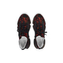 Mosaic Crimson Women's Mesh Sneakers top view showcasing stylish red and black pattern design with breathable mesh material.