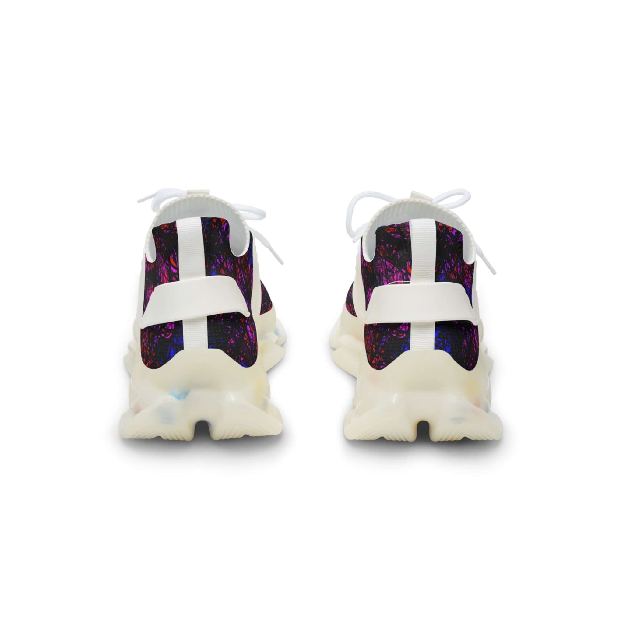 Back view of Obsidian Royale Men's Mesh Sneakers with black and white detailing, featuring a cushioned memory foam sole for comfort.