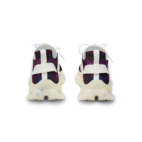 Back view of Obsidian Royale Men's Mesh Sneakers with black and white detailing, featuring a cushioned memory foam sole for comfort.