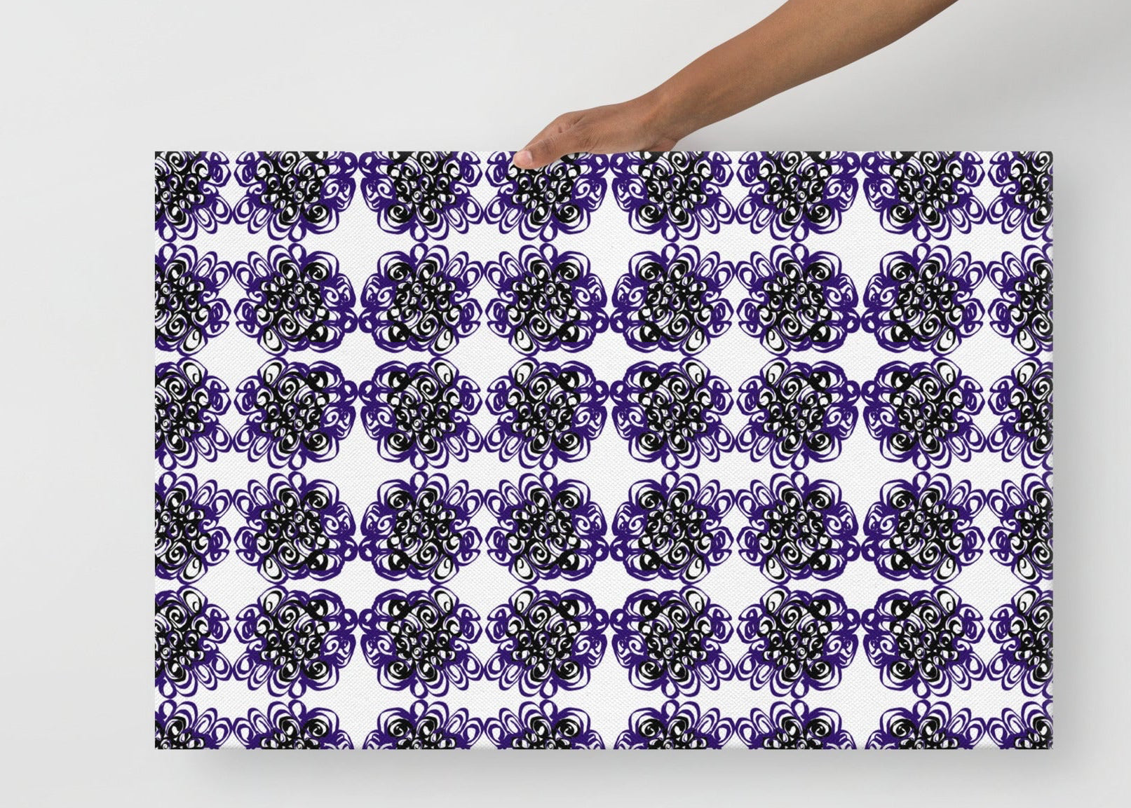 Whirl of Emotions thin canvas artwork with swirling black and purple patterns, symbolizing dance of feelings.